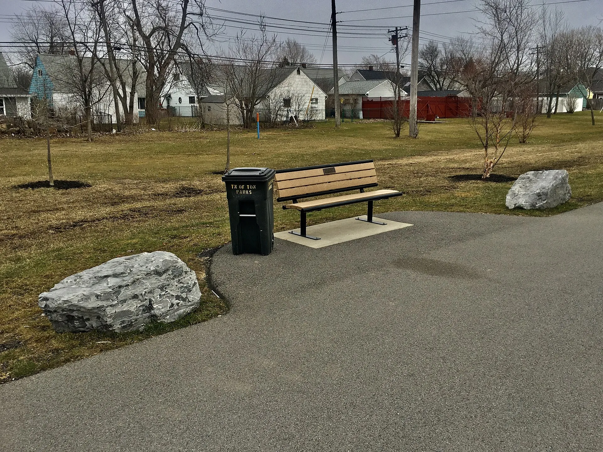 Seating area along the Tonawanda Rail Trail north of Sheridan Drive (Town of Tonawanda)