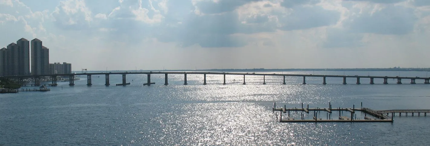 The Caloosahatchee River bridge from Fort Myers to North Fort Myers.