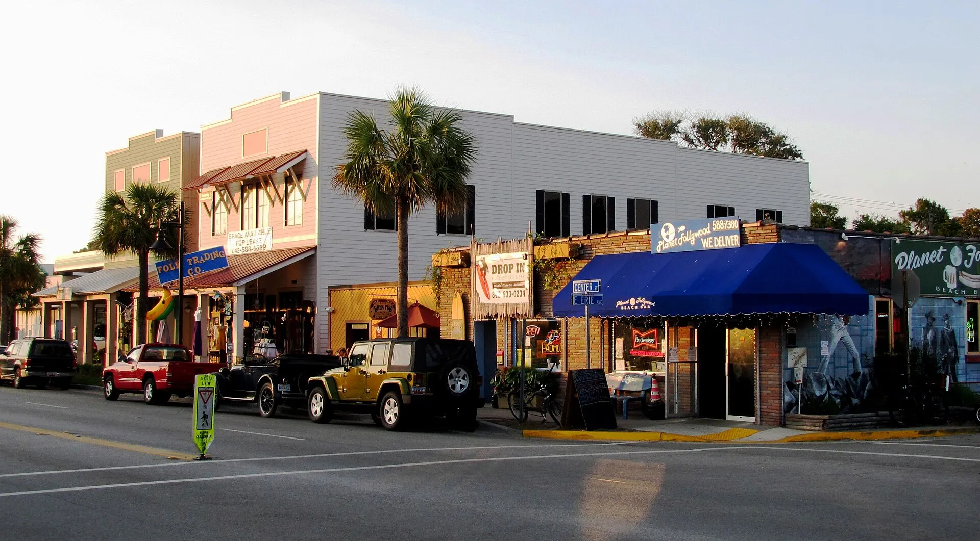 Bars and shops on Center Street, Folly Beach.