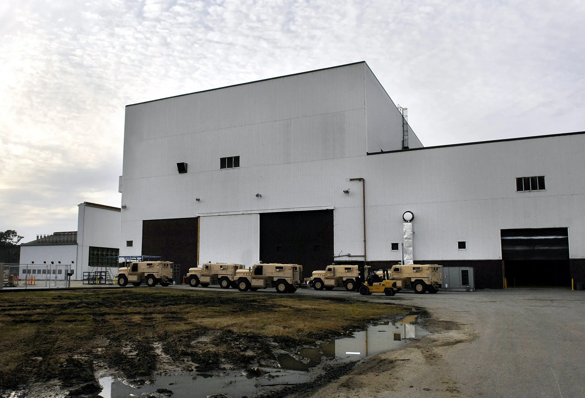 Workers building MRAP vehicles at Force Protection Industries in Ladson (U.S. Dept. of Defense photo, 2008).