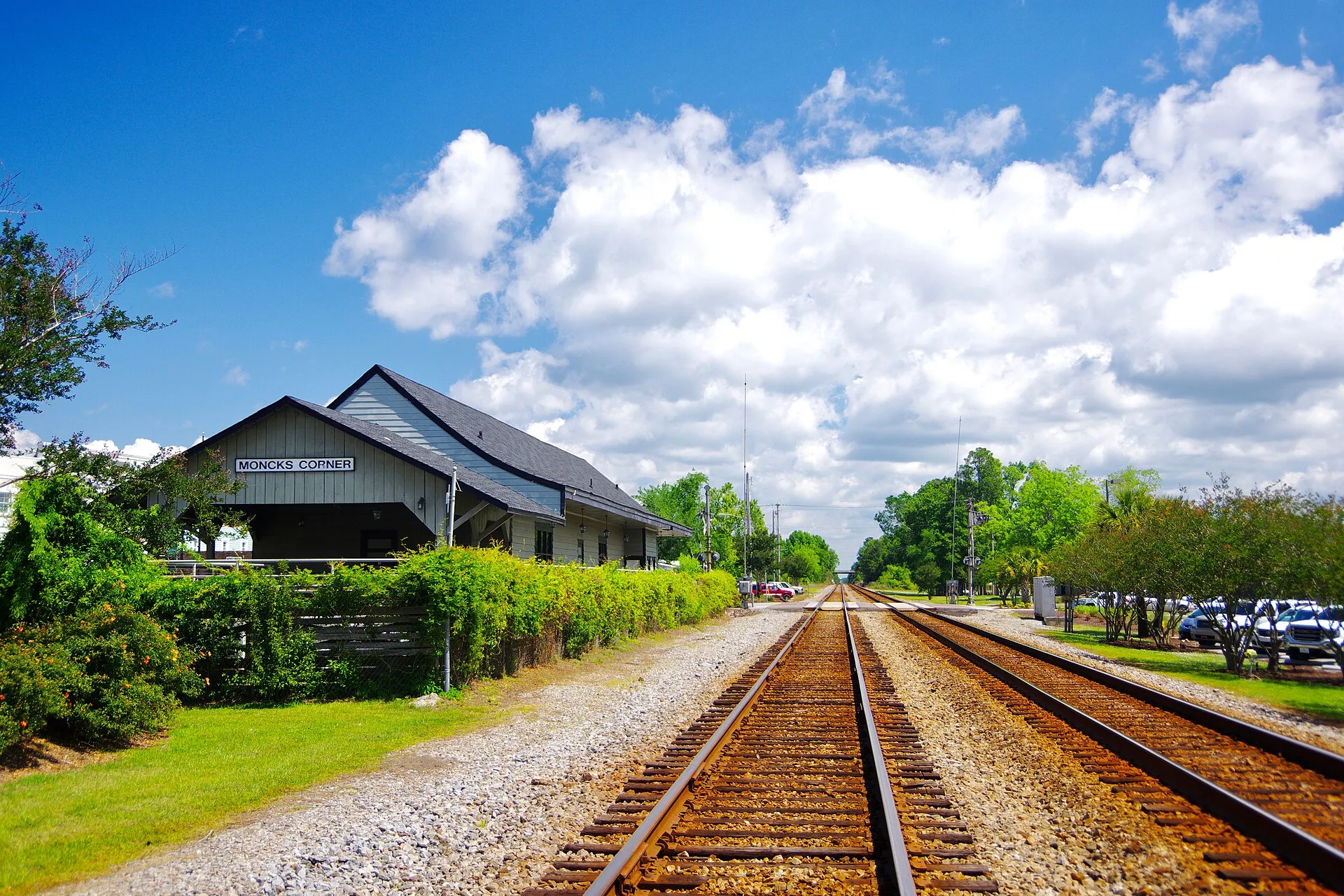 The train depot at Moncks Corner.