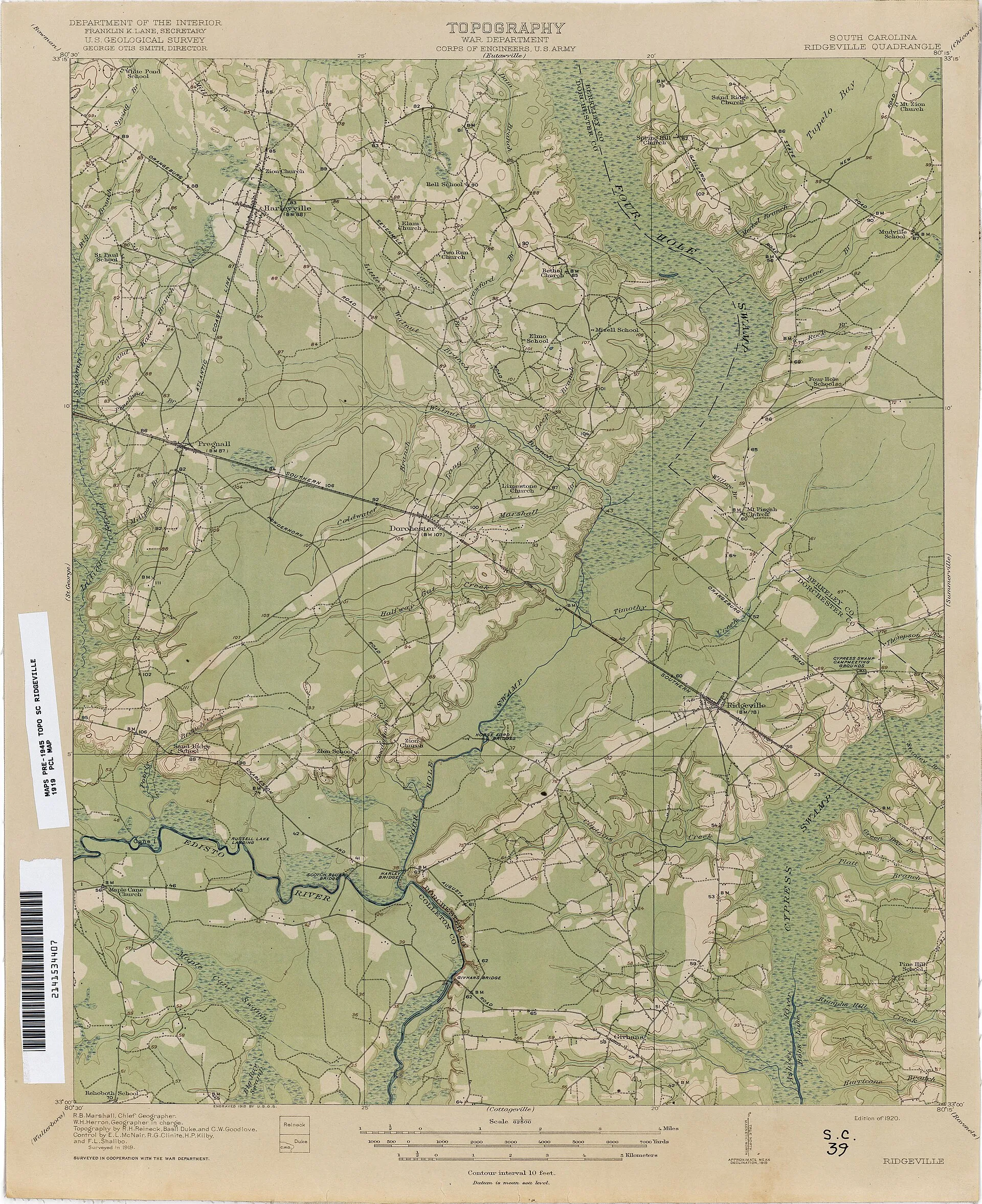 1919 U.S. Geological Survey topographic map of the Ridgeville area.