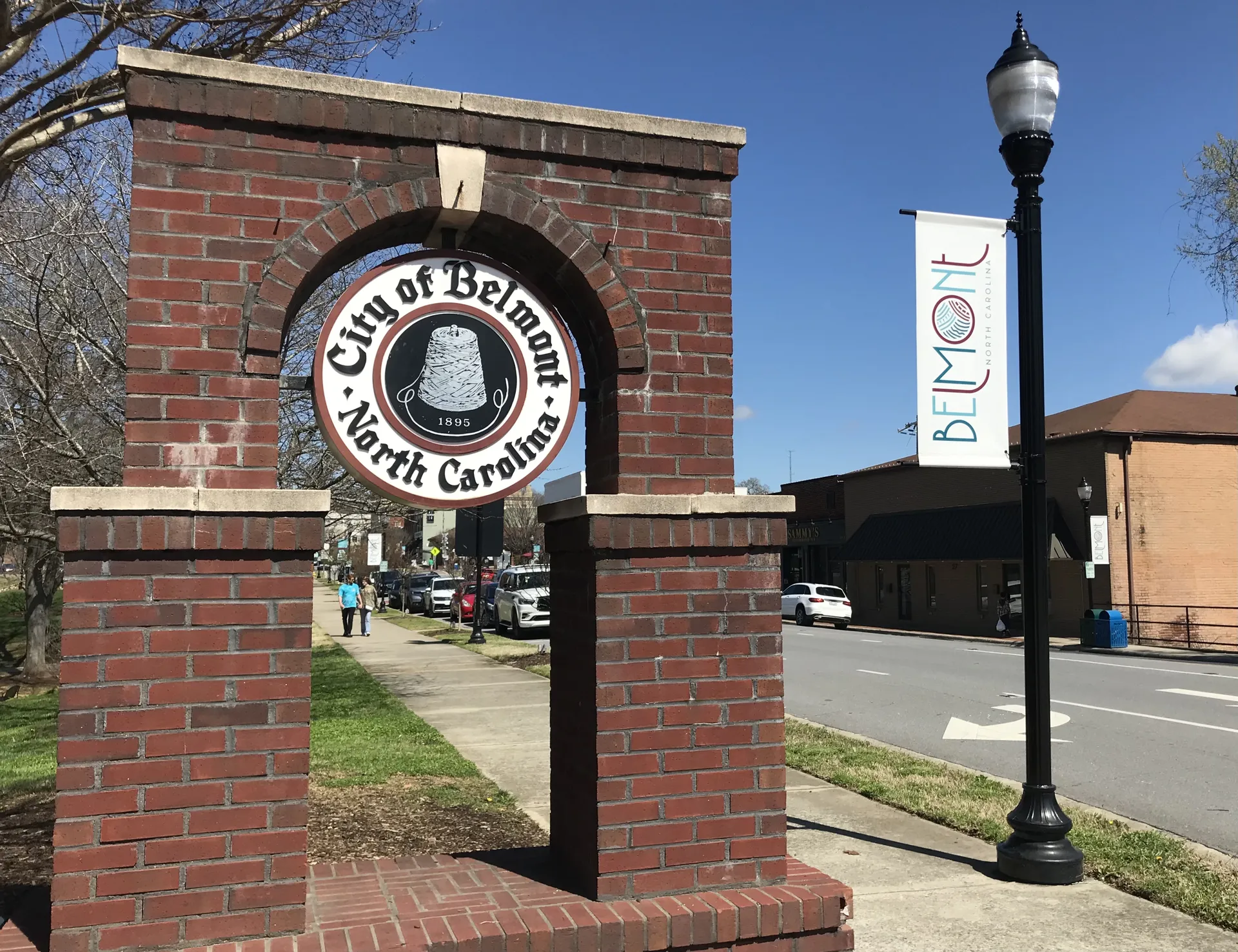 Sign with seal and banner for Belmont