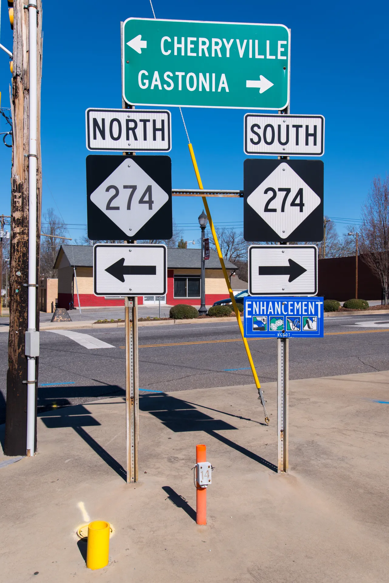 North end of NC 161 (13th Street) at NC 274 (Virginia Street), in Bessemer City, North Carolina.