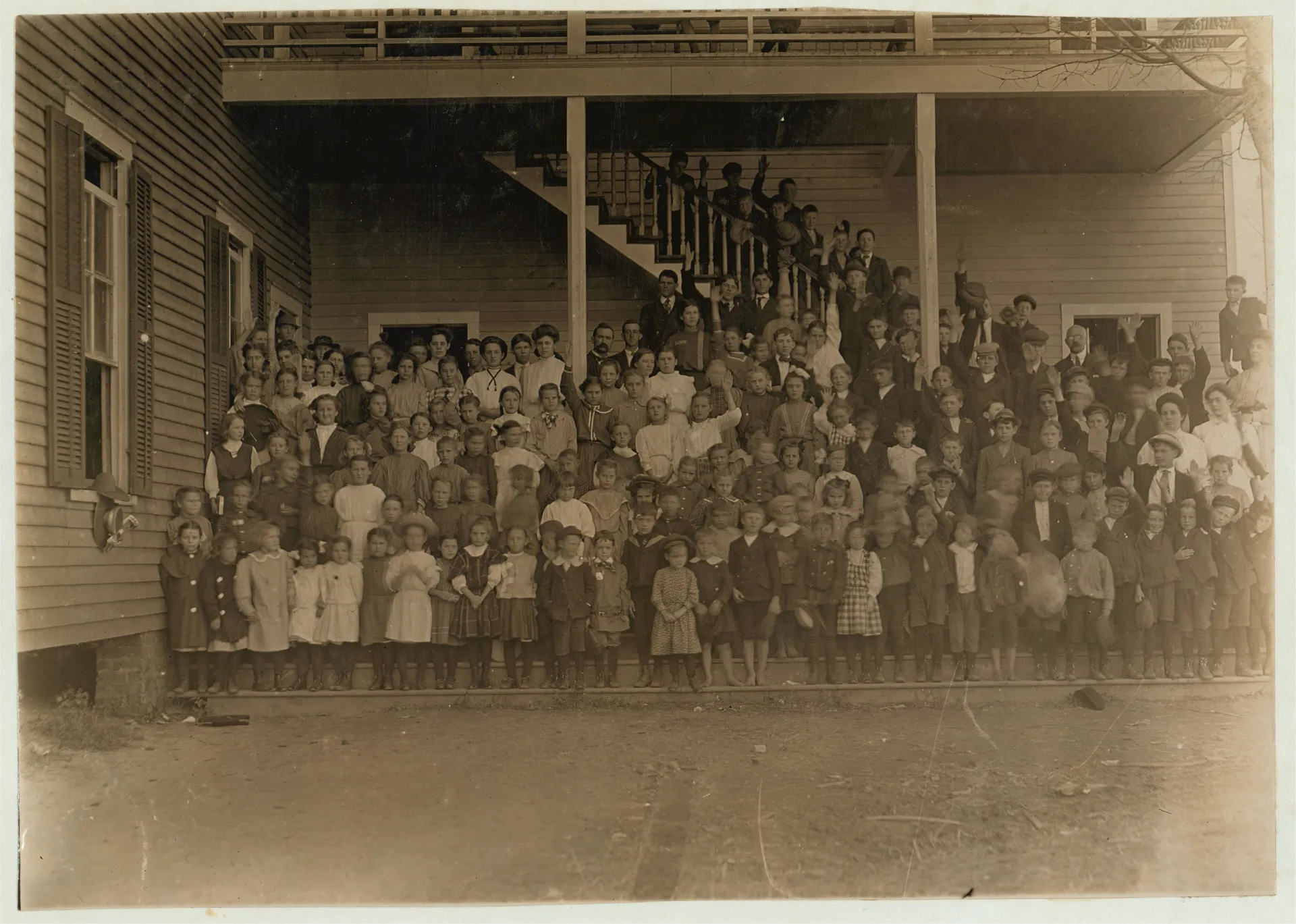 Title: Cherryville Graded School, Cherryville, N.C. These are all the children in town who attend school. 2,000 population. One-third of these raised their hands when asked, "How many have worked...