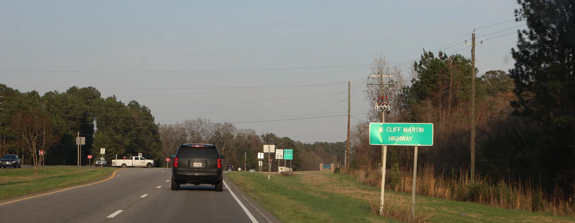 Polkton welcome sign on US 74 in Anson County, North Carolina.