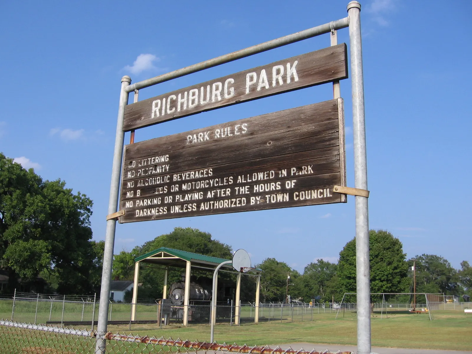 Richburg Park and saddletank steam locomotive in Richburg, South Carolina.