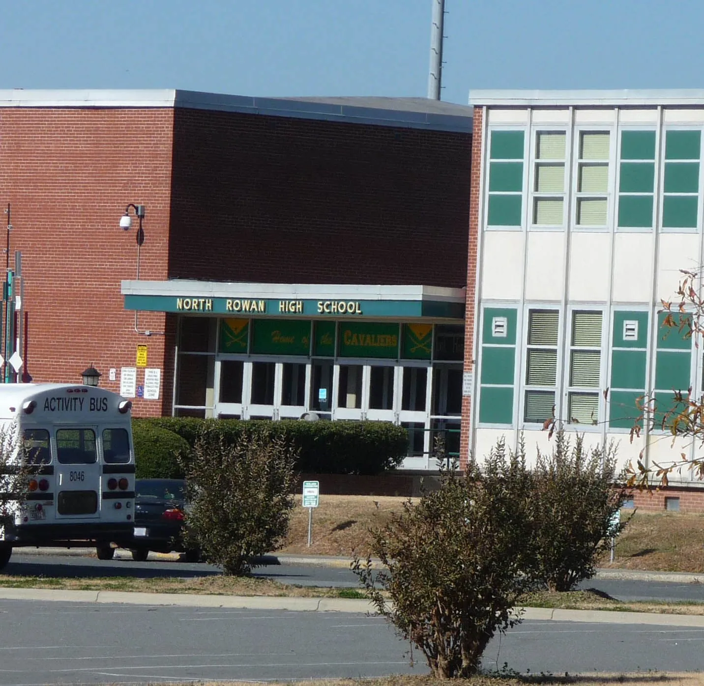 Entrance to North Rowan High School in Spencer, North Carolina.