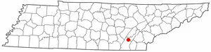 Location dot map of Lakesite, Tennessee (adapted from Wikipedia's TN county maps). — License: