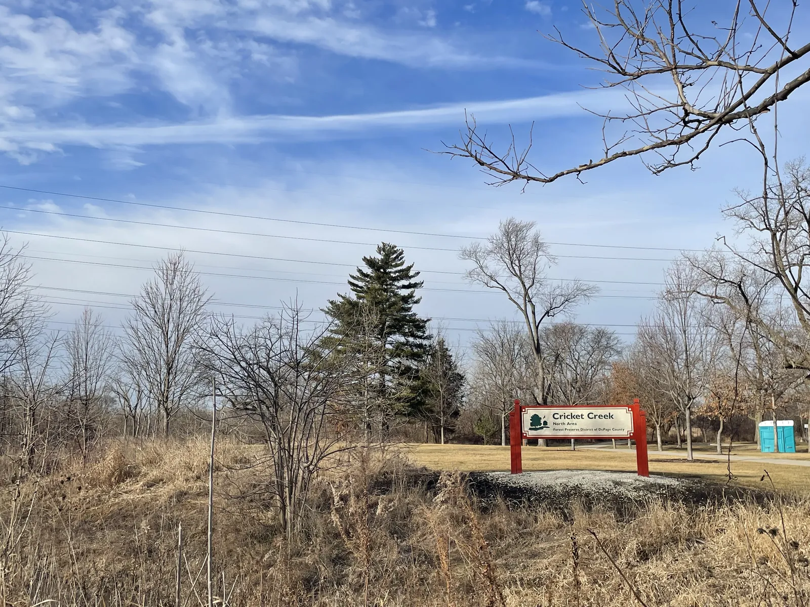 Sign at the parking lot, Cricket Creek Forest Preserve North Area