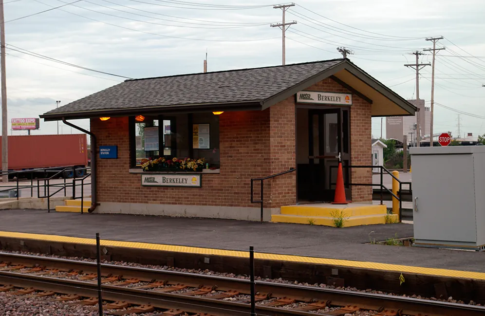 The Berkeley Metra station in Berkeley, Illinois. View looks northwest on July 19, 2010