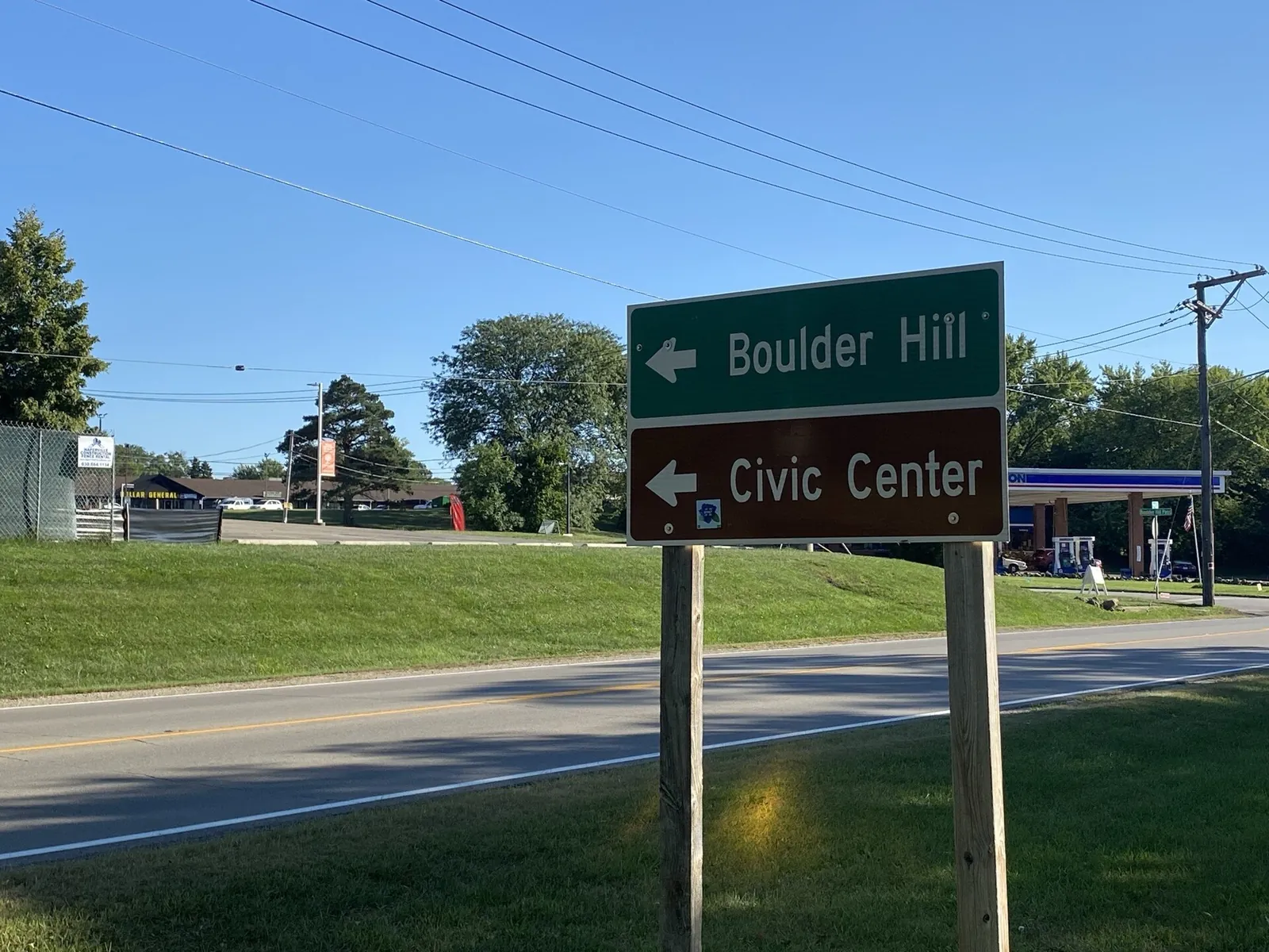 Sign designating Boulder Hill, Illinois along State Route 25