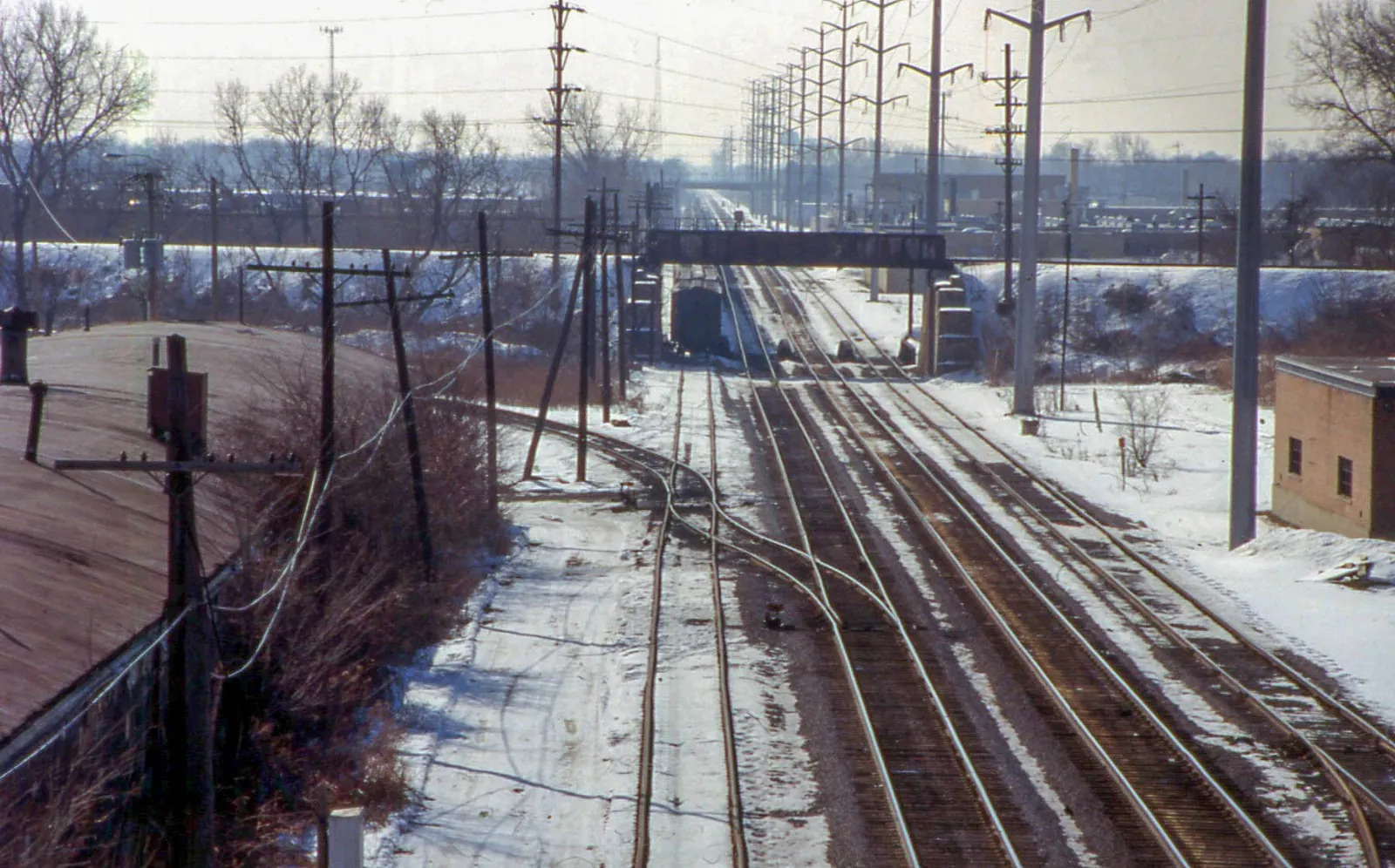 The Freeport Subdivision of the Canadian National Railway crosses over the Indiana Harbor Belt Railroad in Broadview, Illinois