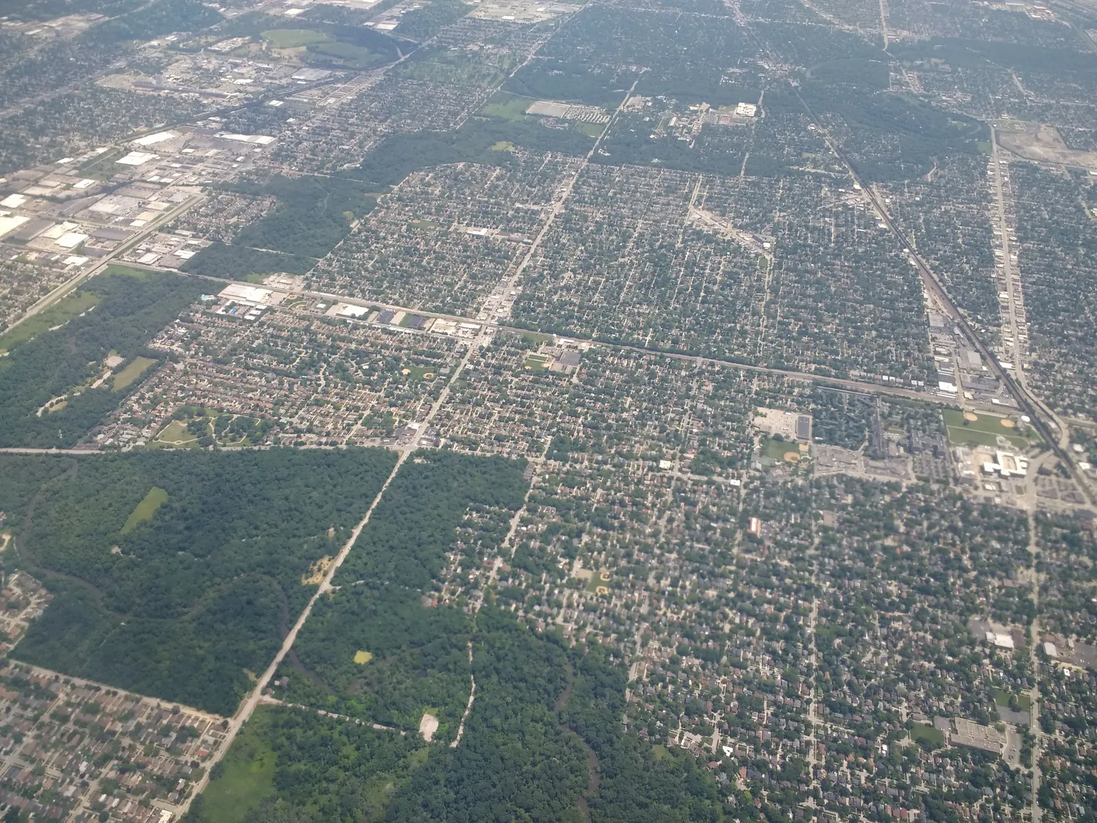 An aerial view of La Grange Park and neighboring Brookfield, Illinois