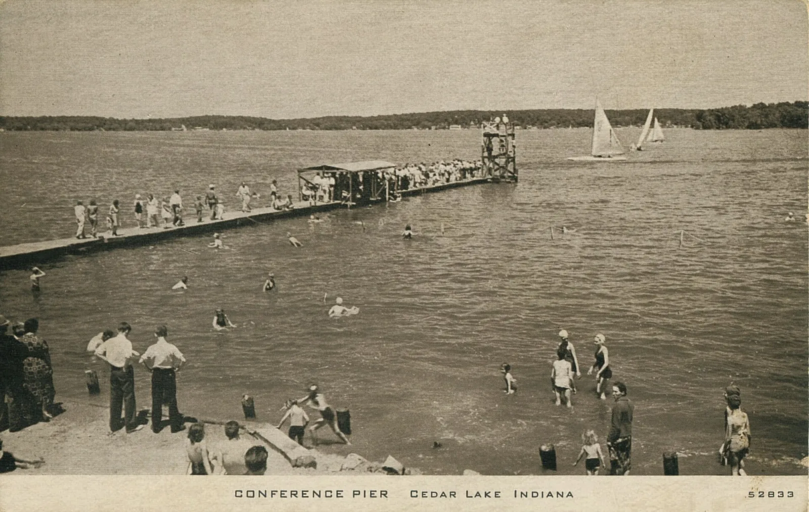CONFERENCE PIER -- CEDAR LAKE, INDIANA Date: Circa 1940 Source Type: Postcard Publisher, Printer, Photographer: C. R. Childs Company (#52833) Postmark: None Collection: Steven R. Shook Copyright 2006. Some rights reserved. The associated text may not be reproduced or transmitted in any form or by an