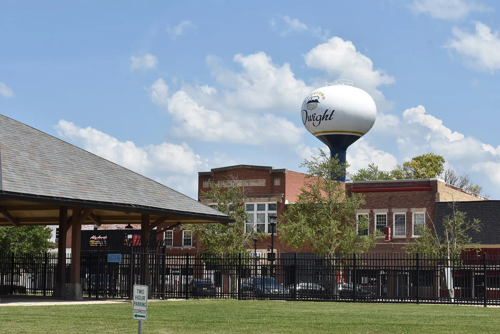 E. Main Street in Dwight viewed from across the railroad tracks. July 2026