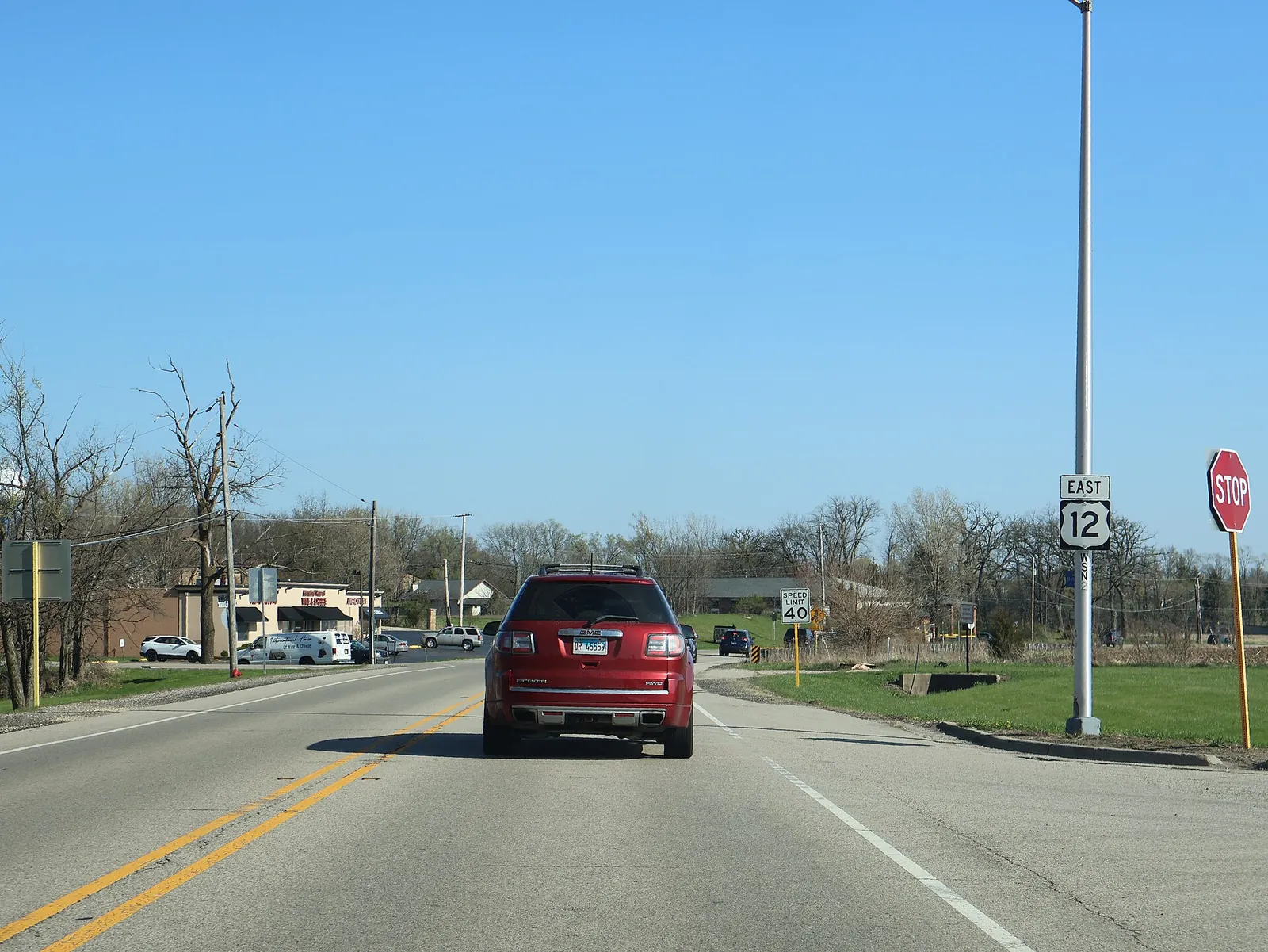 Looking southeast along US Route 12 as it enters Illinois from the state line near Genoa City, Wisconsin