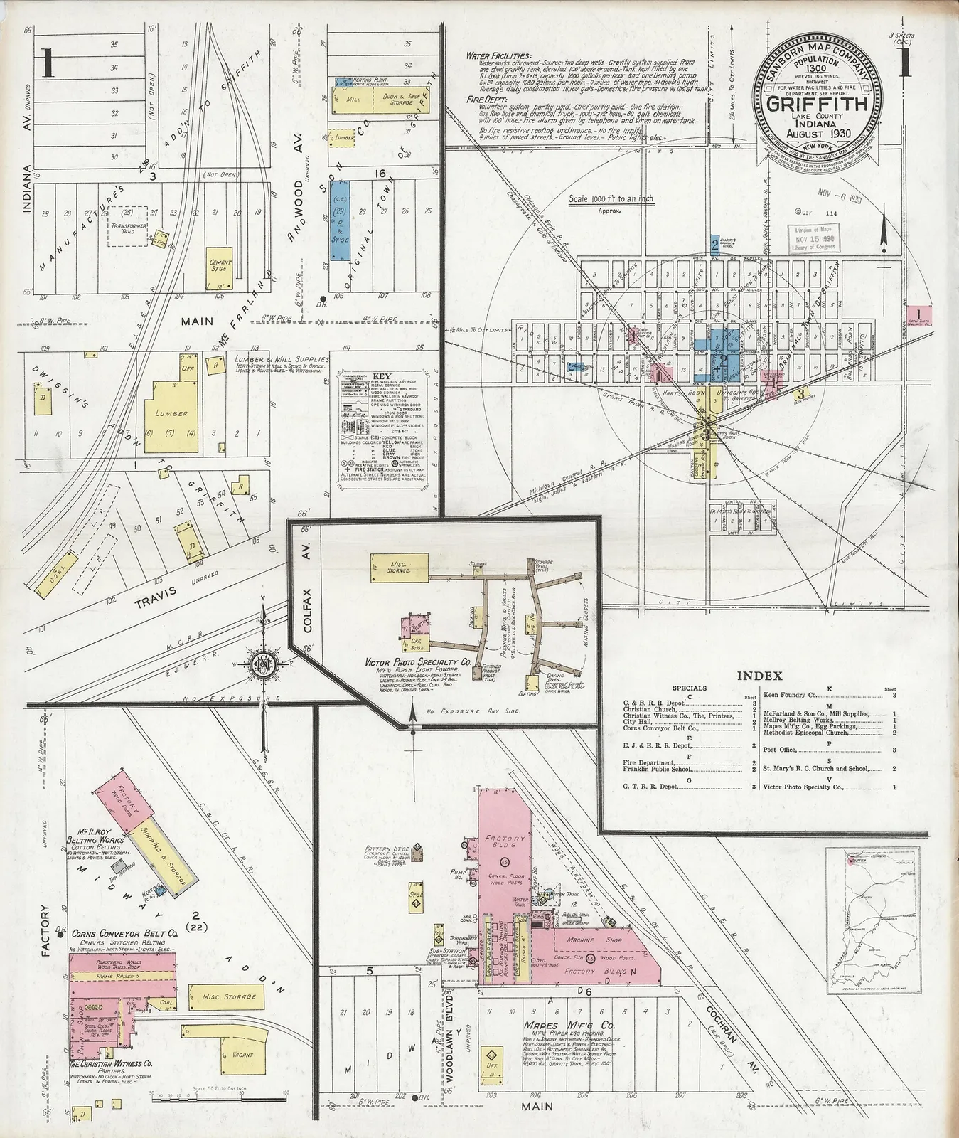 Sanborn Fire Insurance Map from Griffith, Lake County, Indiana, 1930, Plate 0001