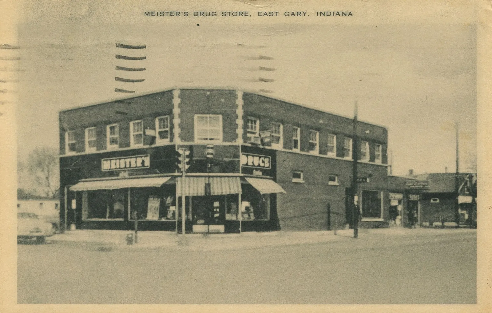 MEISTER'S DRUG STORE, EAST GARY, INDIANA Date: 1955 Source Type: Postcard Publisher, Printer, Photographer: Artvue Postcard Company Postmark: July 6, 1955, Springfield, Missouri Collection: Steven R. Shook Copyright 2007. Some rights reserved. The associated text may not be reproduced or transmitted