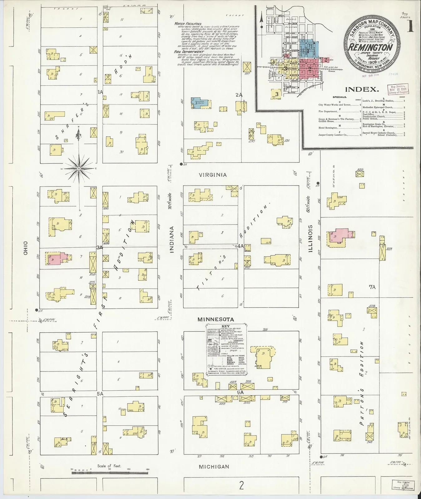 Sanborn Fire Insurance Map from Remington, Jasper County, Indiana, 1909, Plate 0001