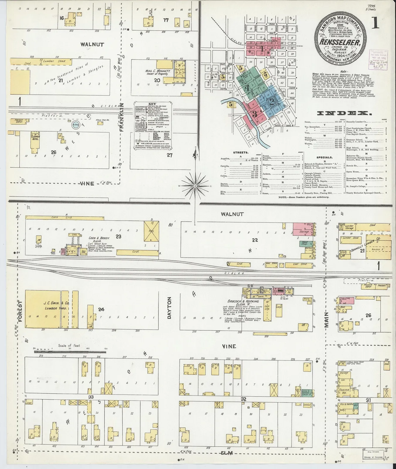 Sanborn Fire Insurance Map from Rensselaer, Jasper County, Indiana, 1904, Plate 0001