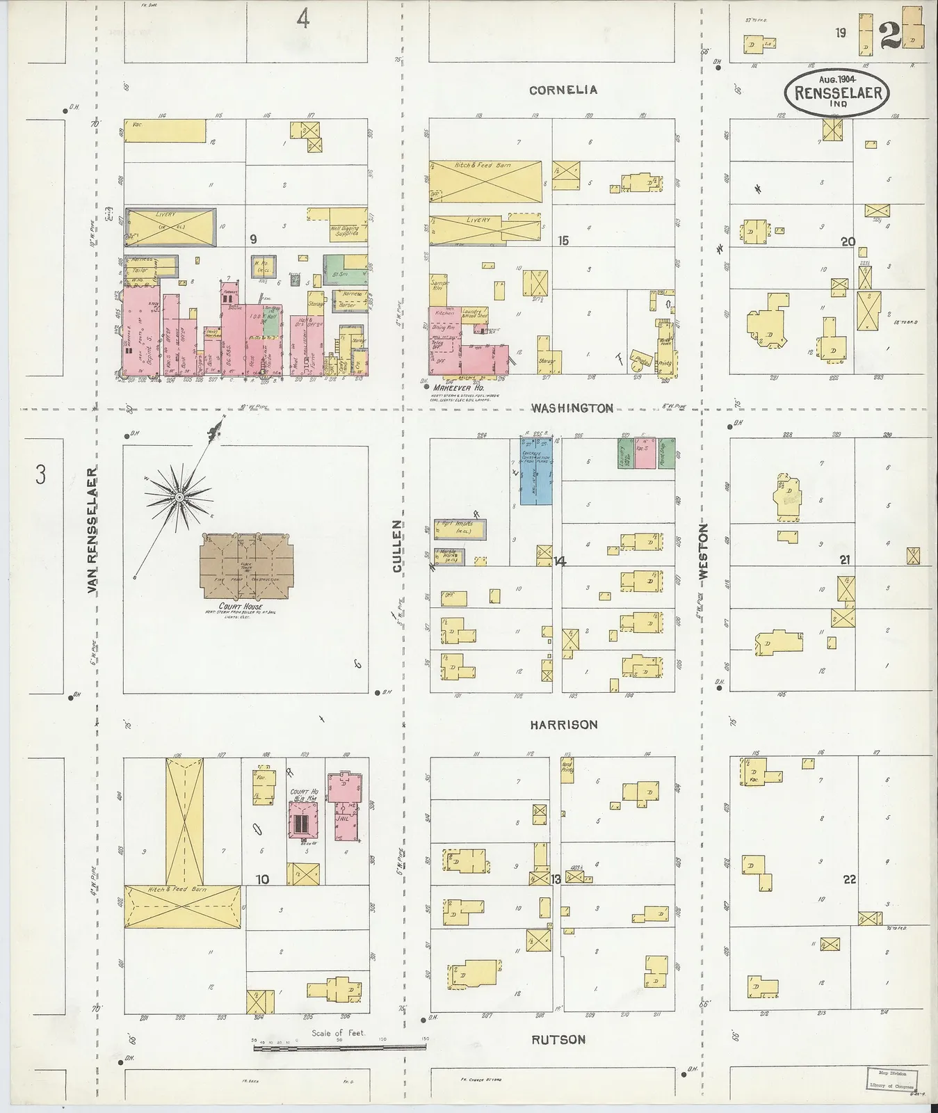 Sanborn Fire Insurance Map from Rensselaer, Jasper County, Indiana, 1904, Plate 0002
