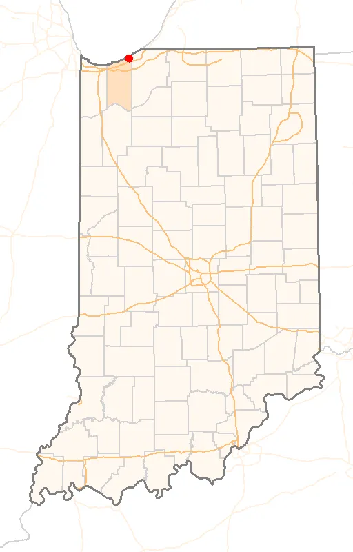 Red Dot map of Indiana, showing the location of Town_of_Pines
