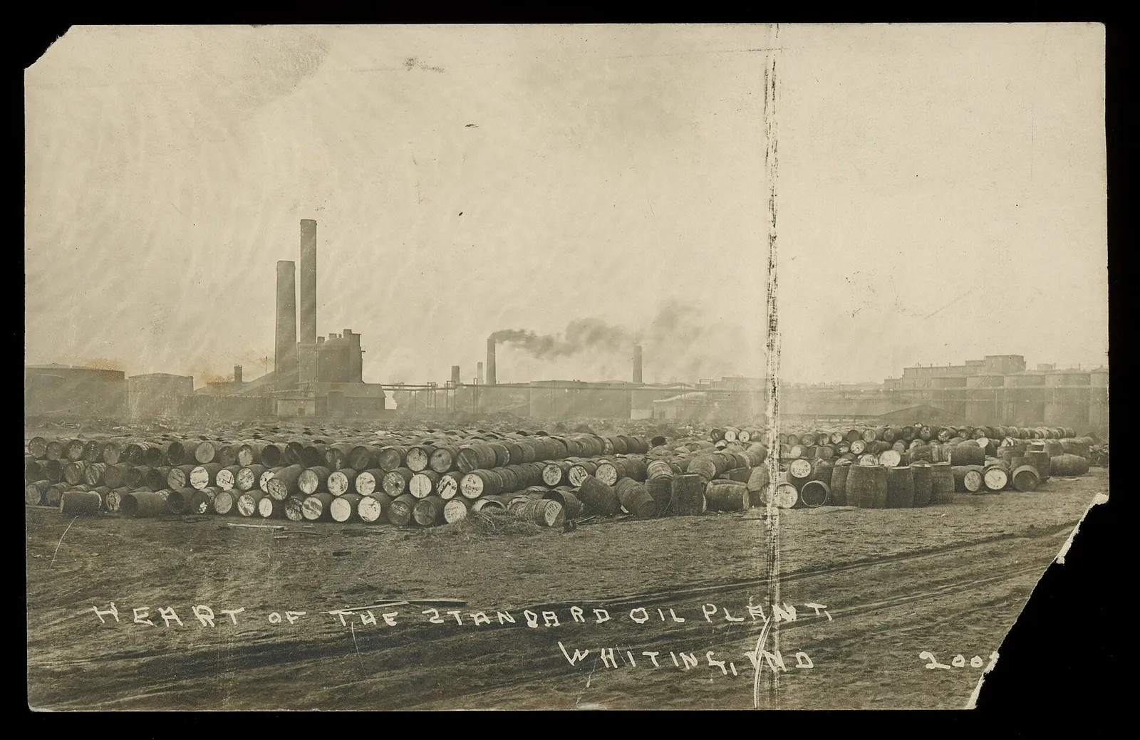 HEART OF THE STANDARD OIL PLANT, WHITING, IND Date: 1915 Source Type: Postcard Publisher, Printer, Photographer: P. L. Huckins Postmark: March 6, 1915, Hinsdale, Illinois Collection: Steven R. Shook Copyright 2022. Some rights reserved. The associated text may not be reproduced or transmitted in any