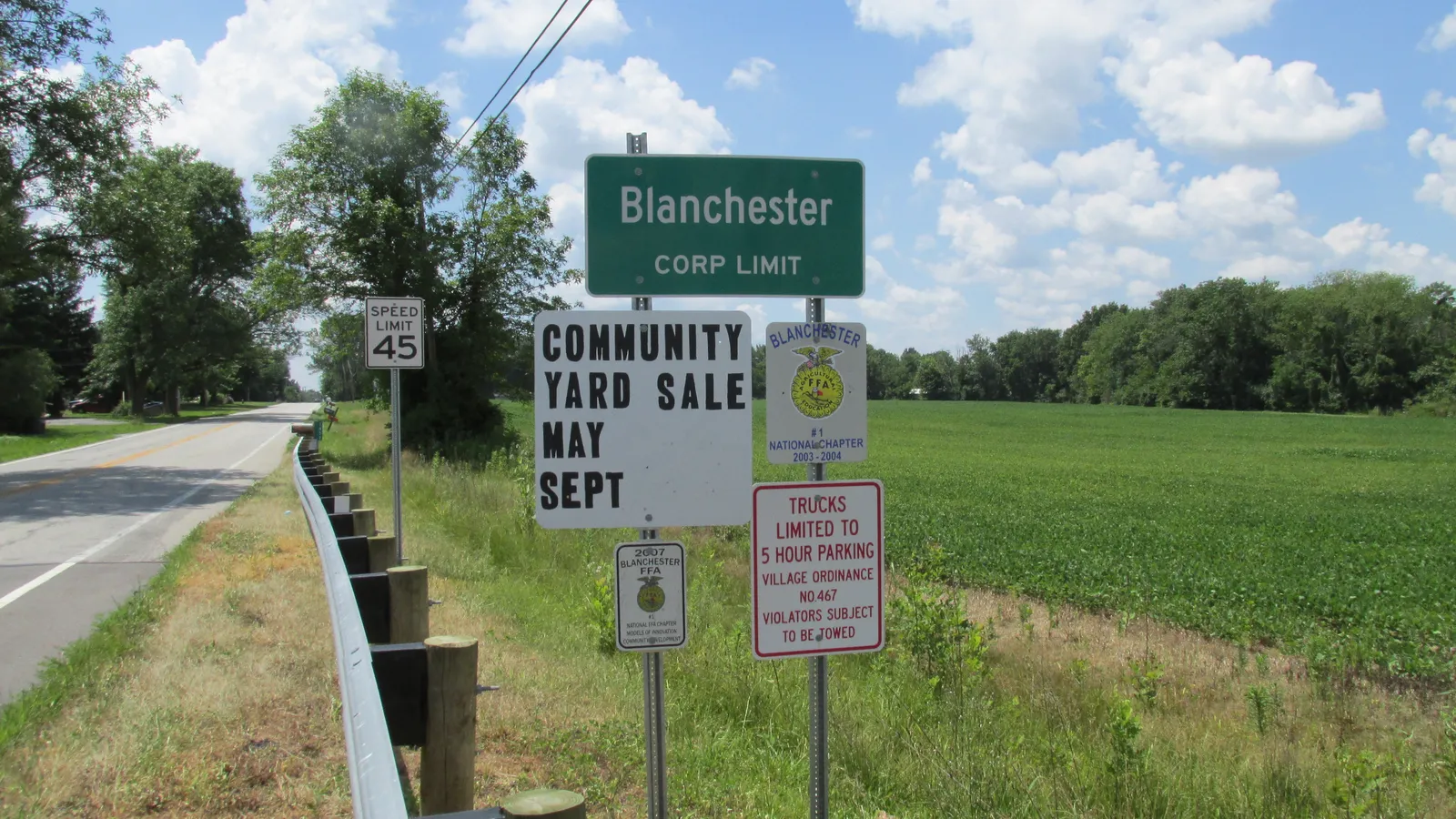 Blanchester corporation limit sign.