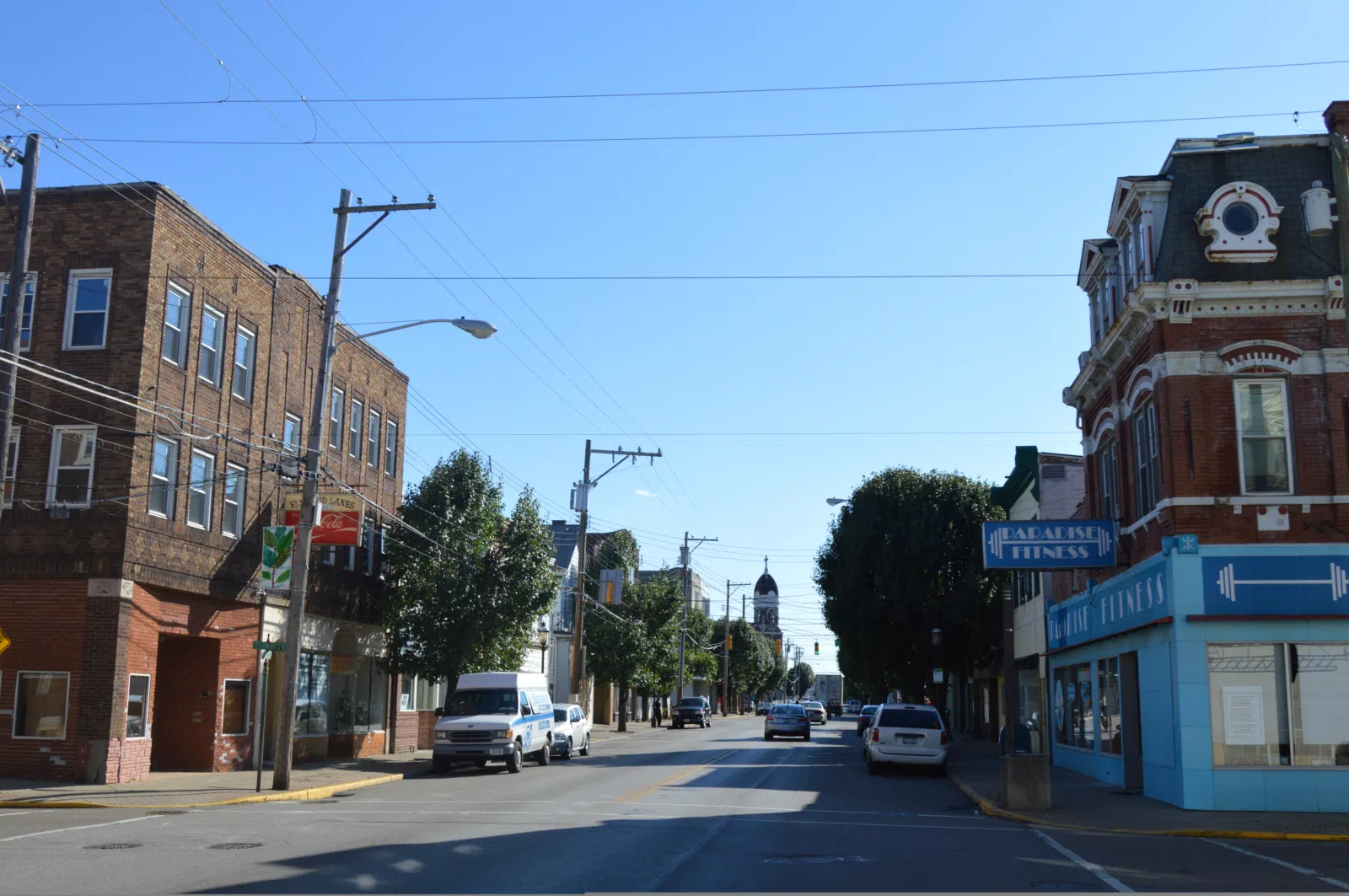 Looking southwest from the Walnut Street intersection on Vine Street in central Elmwood Place, Ohio, United States.
