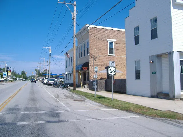 Businesses on Pike Street in Fayetteville, Ohio.