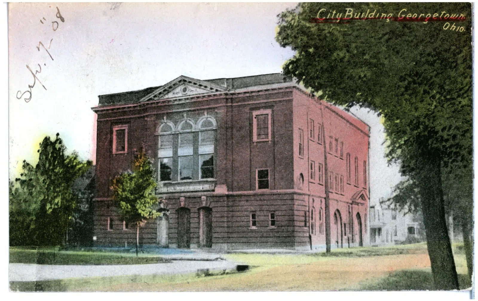 Color postcard of a city building in Georgetown.