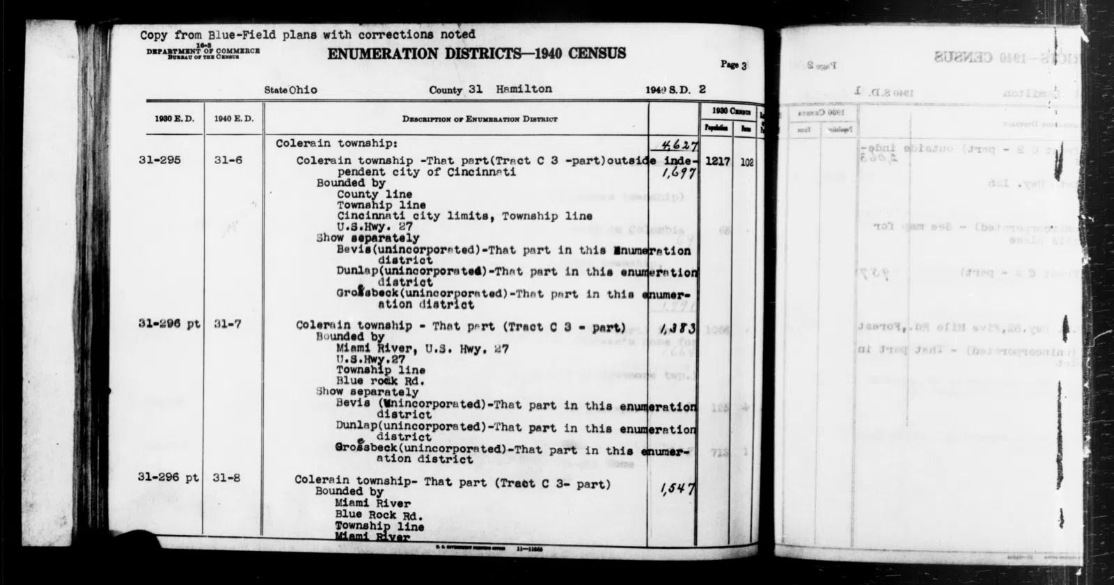 Scope and content: This item lists Enumeration Districts for: OH ED 31-6: COLERAIN TOWNSHIP (TRACT C-3 - PART) OUTSIDE CINCINNATI CITY BOUNDED BY (N) COUNTY LINE; (E) TOWNSHIP LINE; (S) CINCINNATI CITY LIMITS, TOWNSHIP L