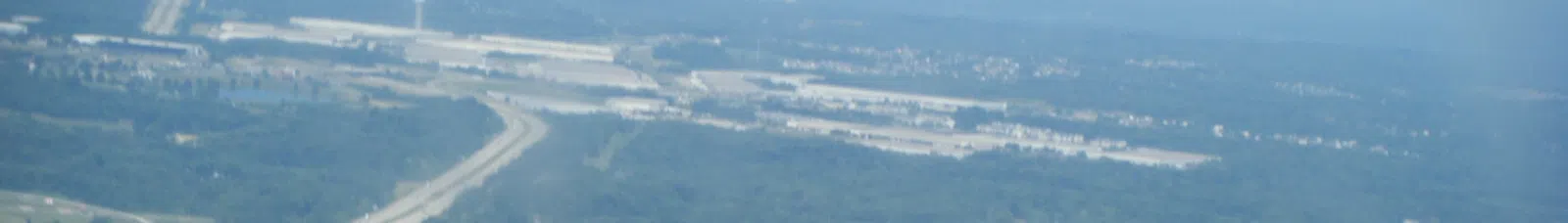 Looking west along Interstate 275 from an airplane departing Cincinnati/Northern Kentucky International Airport in Hebron, Kentucky