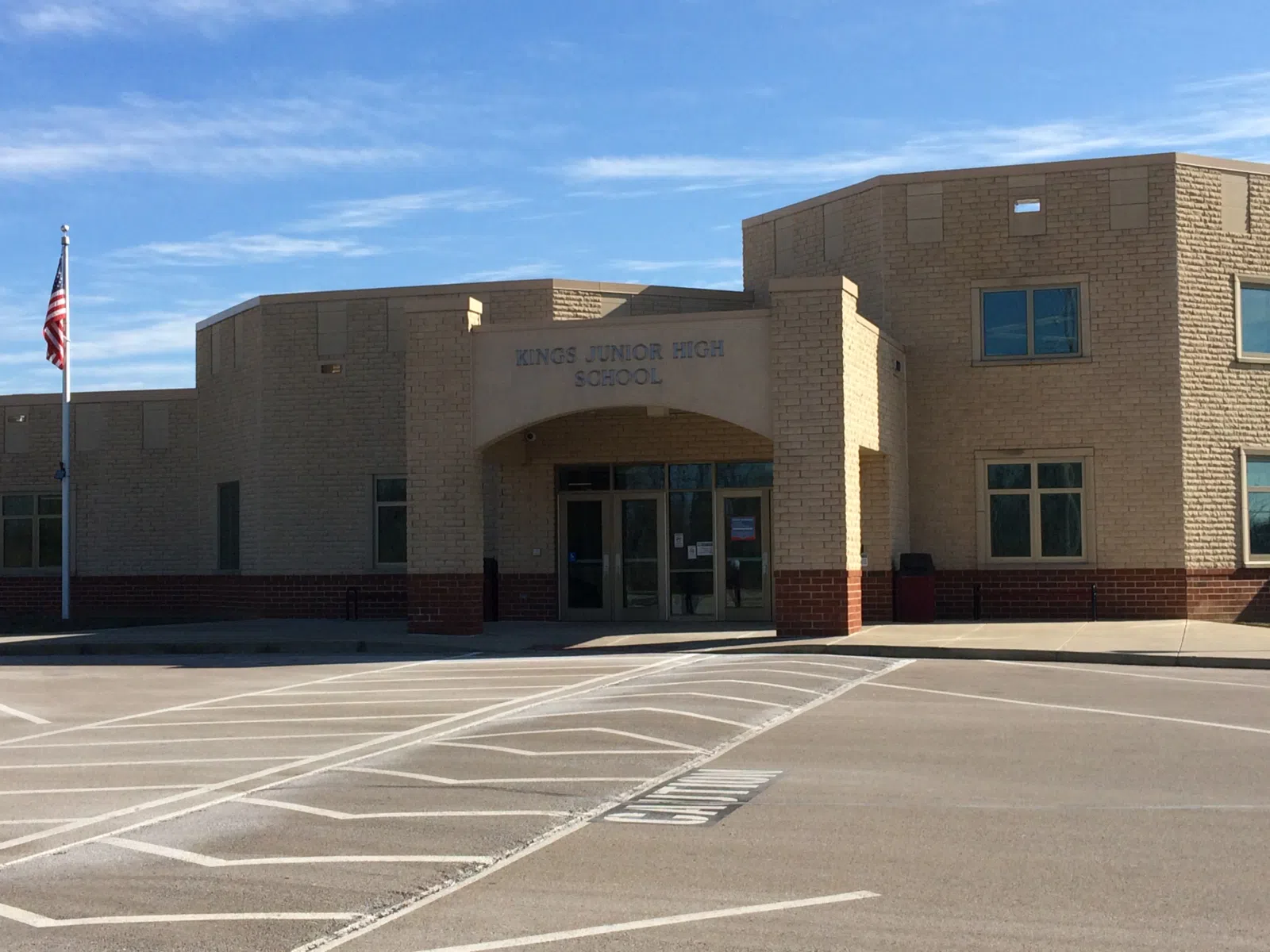 A photo taken from the front of the Junior High and High school buildings.