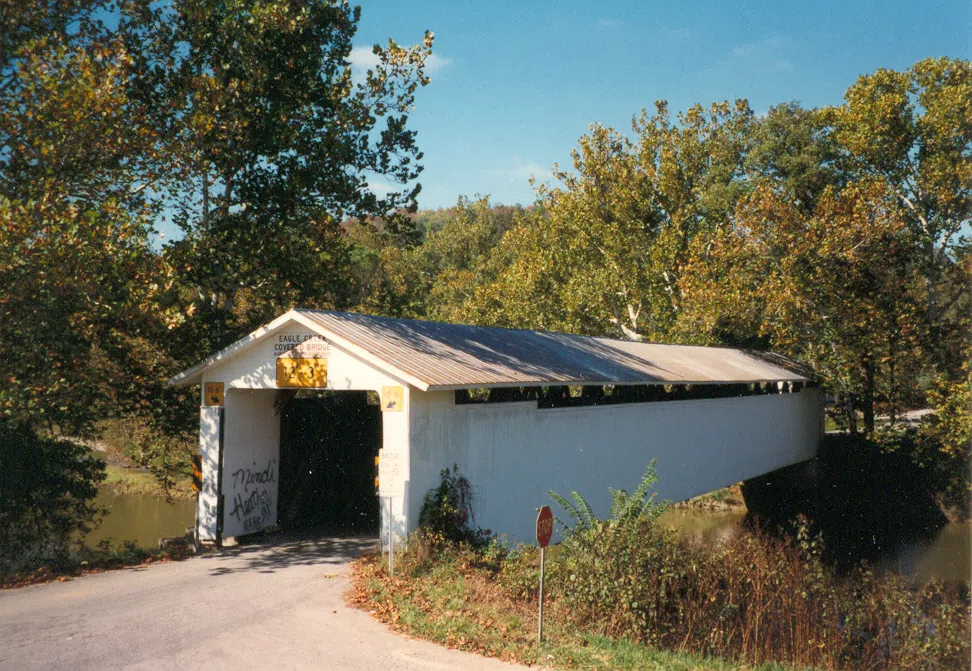 The Eagle Creek Covered Bridge, approximately nine years before it was washed away in a flood in the spring of 1997. — nearby landmark in Brown County, Ohio