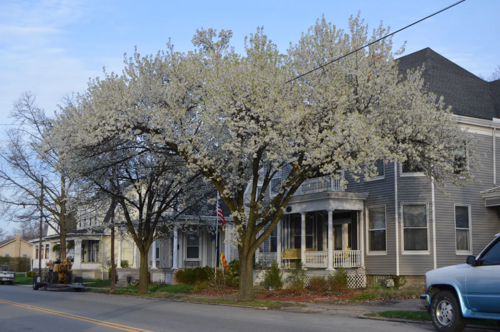 Houses on the southern side of E. Main Street (U.S. Route 42) just west of the Church Street intersection in Mason, Ohio, United States.