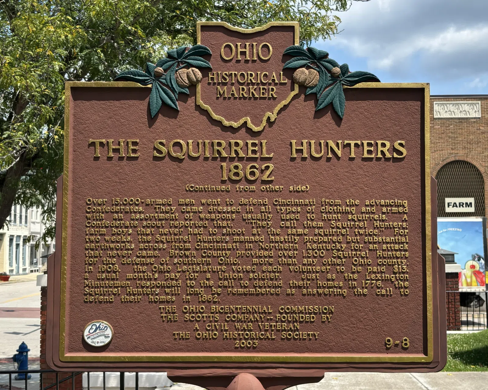 Ohio Historical Marker 9-8, The Squirrel Hunters 1862 side B (Ripley, Ohio)