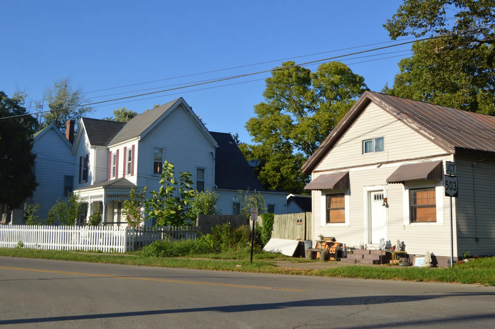 Houses on Main Street (U.S. Route 127) at the Ritter Street intersection in Seven Mile, Ohio, United States.