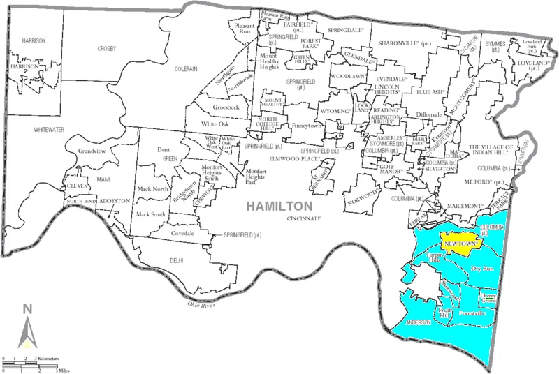 Map of Hamilton County, Ohio, United States showing Anderson Township