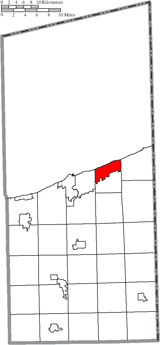 Map of the municipal and township boundaries of Ashtabula County , Ohio , United States , as of the 2000 census, with the location of the village of North Kingsville…