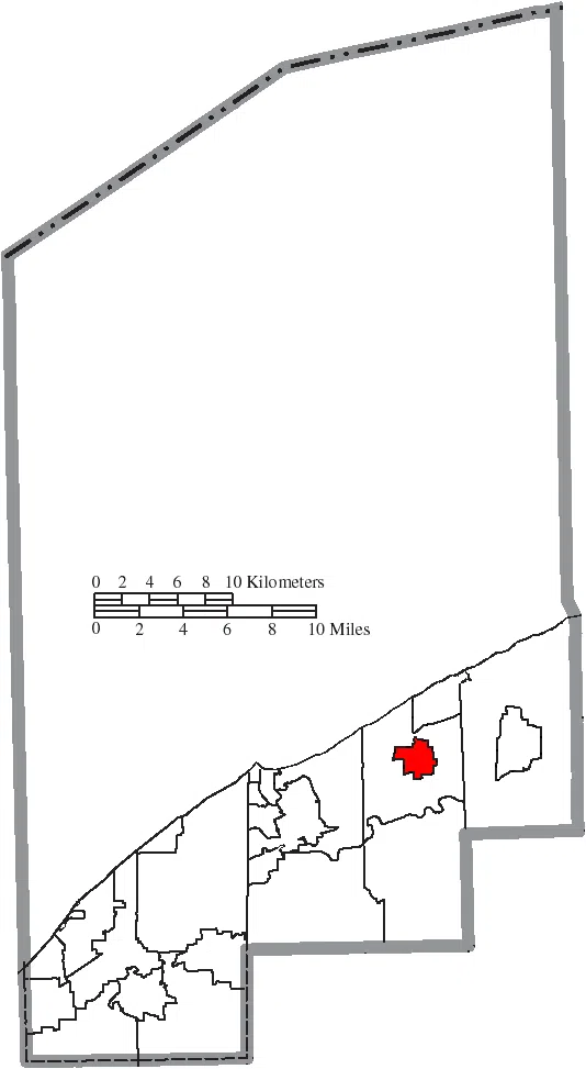 Map of the municipal and township boundaries of Lake County , Ohio , United States , as of the 2000 census, with the location of the village of Perry highlighted.…
