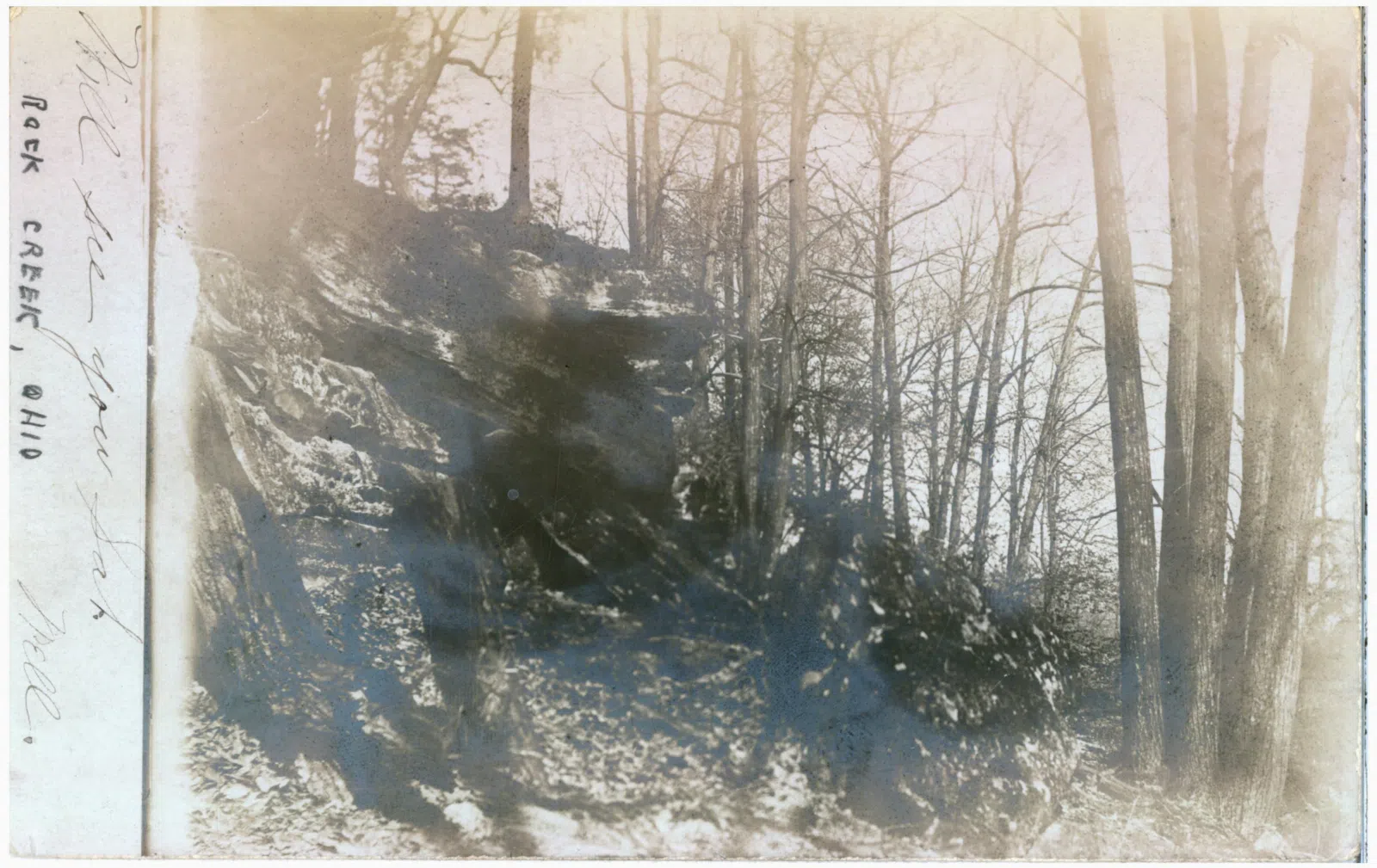 A view of a wooded cliffside in Rock Creek, Ohio.