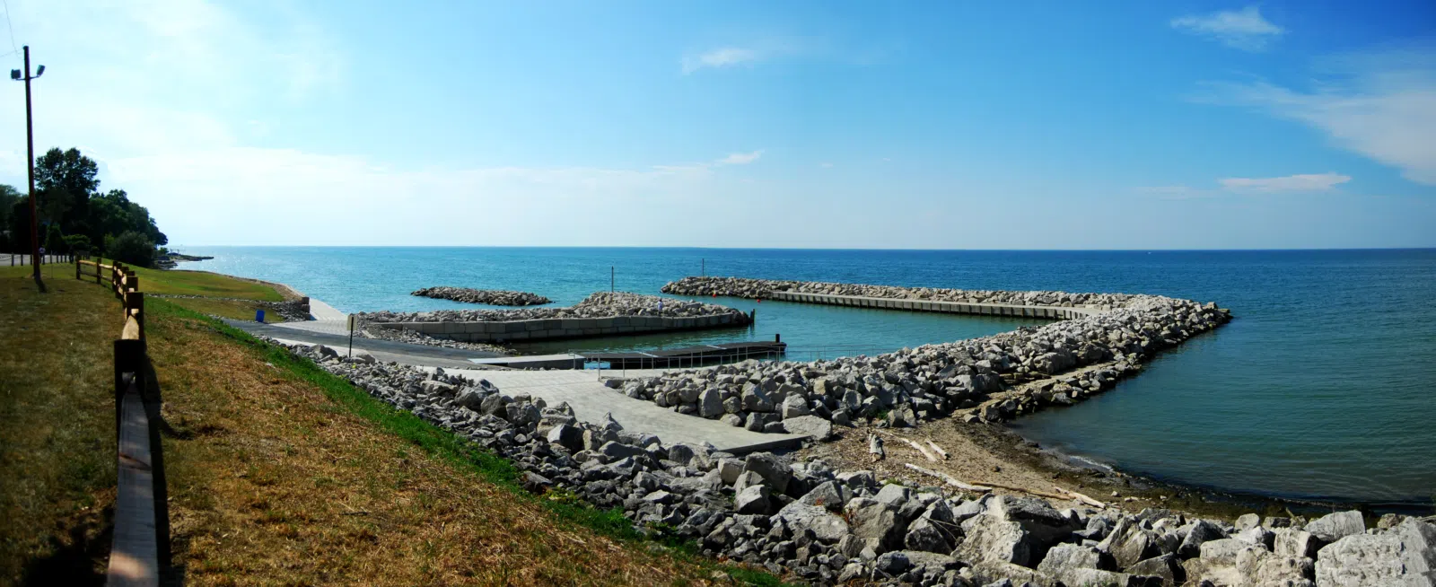 Overview of a small Lake Erie harbor in Sheffield Lake , Ohio , United States .