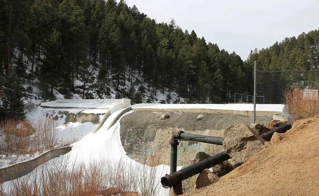 The dam on the Lower Reservoir near Palmer Lake.