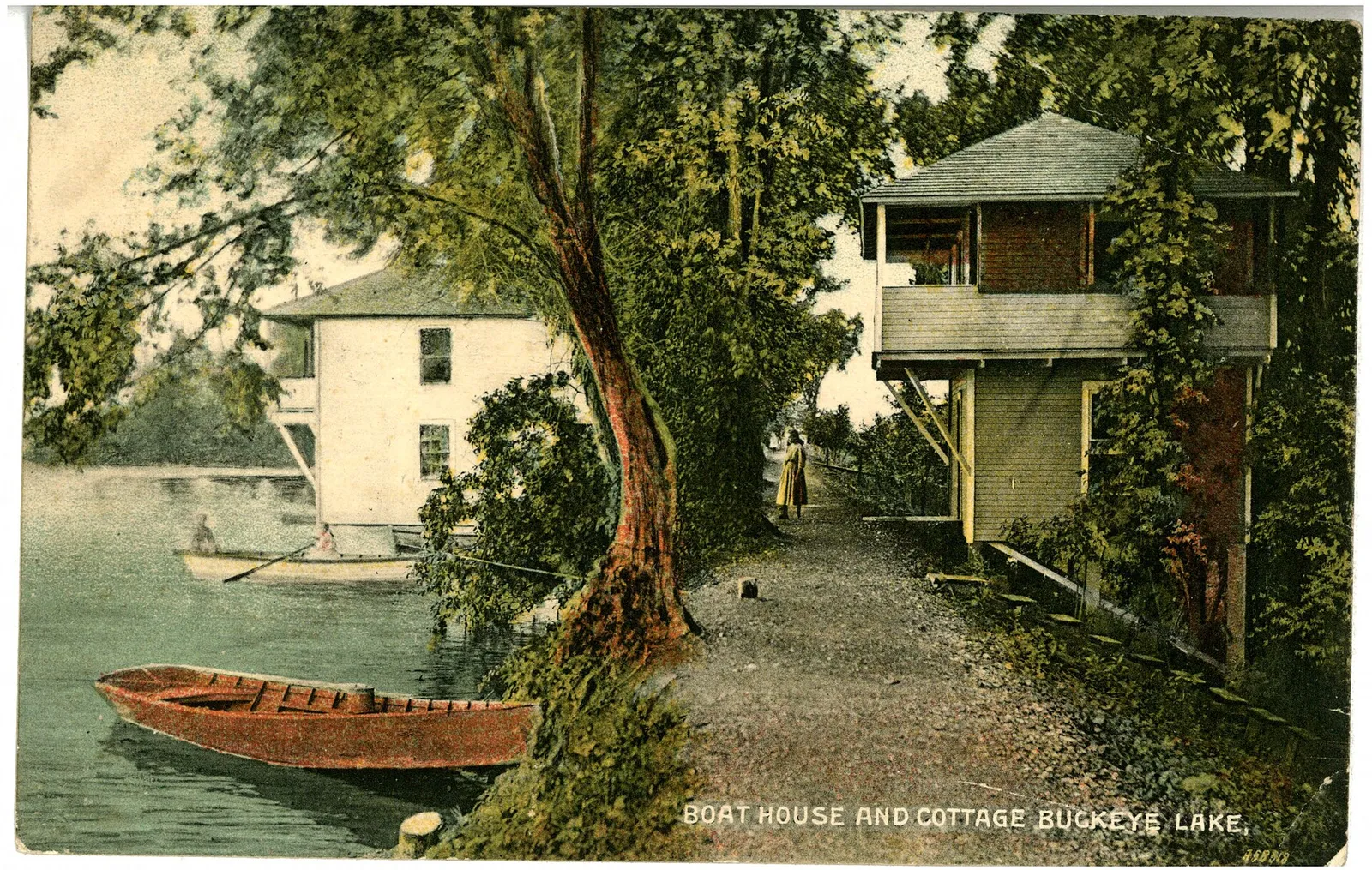 A view of a boathouse and a cottage at Buckeye Lake, Ohio.
