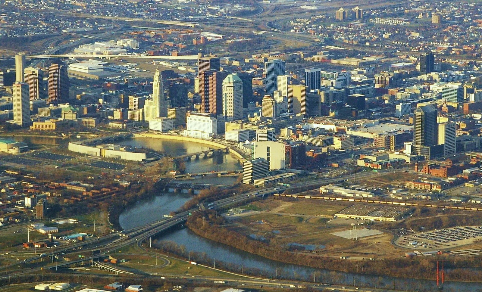 Columbus, capital of Ohio.  Scioto River running through it.