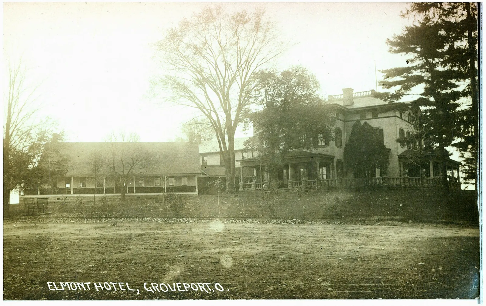 A black and white photograph of the hotel.