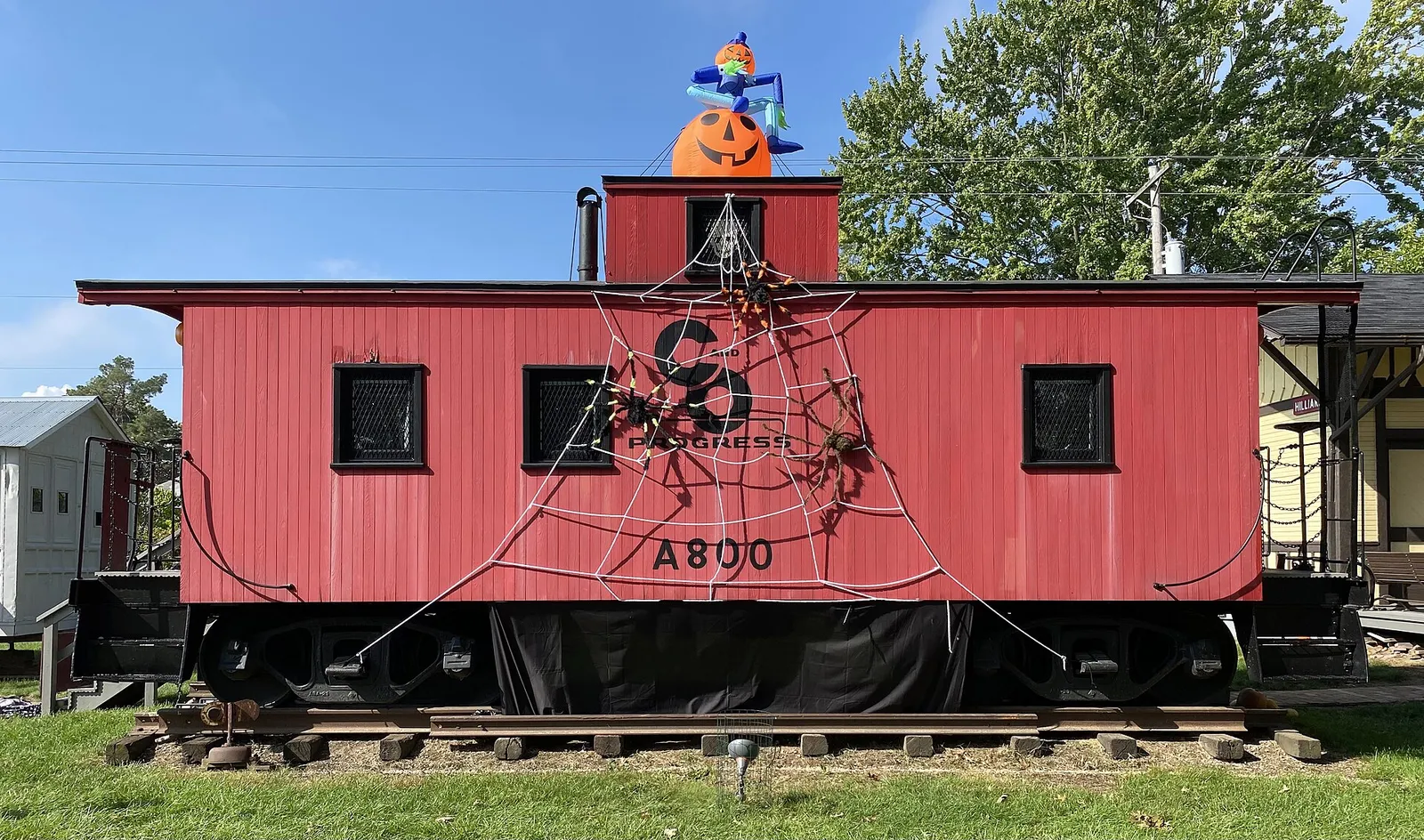 This is a photo of the caboose at the Hilliard Ohio Historical Society during their Halloween Celebration.