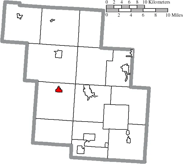 Map of the municipal and township boundaries of Perry County, Ohio, United States, as of the 2000 census, with the location of the village of Junction City high